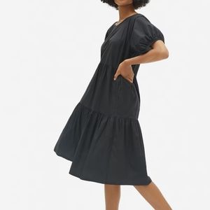 Everlane Black Tiered Cotton Puff Sleeve Dress sz XS